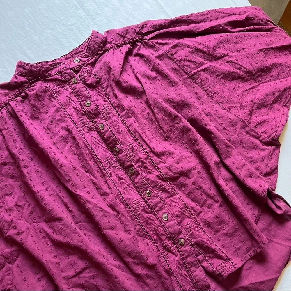 Pilcro and the Letterpress magenta purple Swiss dot batwing short sleeve blouse - Picture 3 of 7